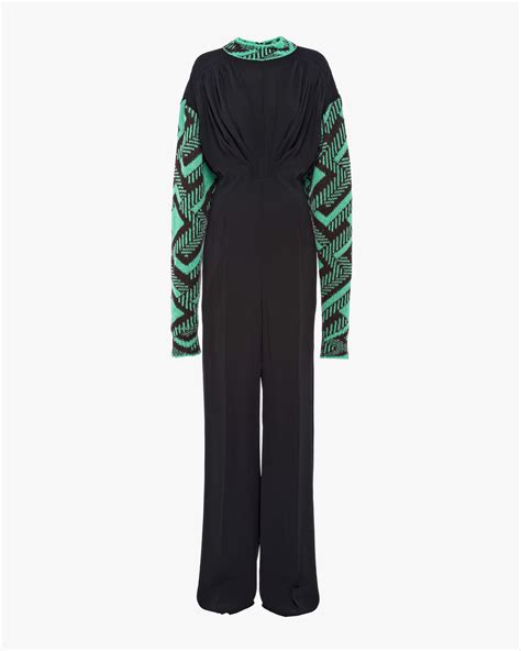 Black/mint Green Sablé jumpsuit with jacquard details 